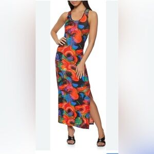 Love Red and Blue Sleeveless Maxi Dress with Slit